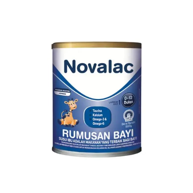 Novalac baby formula can on a white background