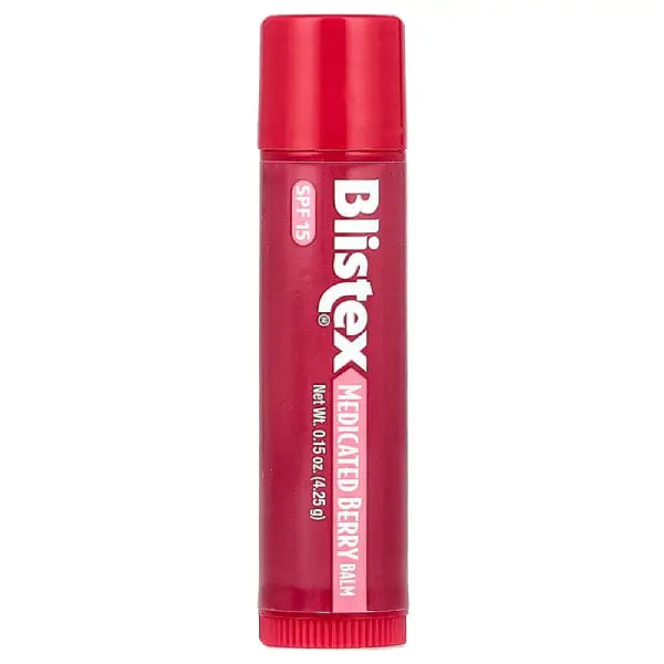 Red Blistex lip balm stick on a white background