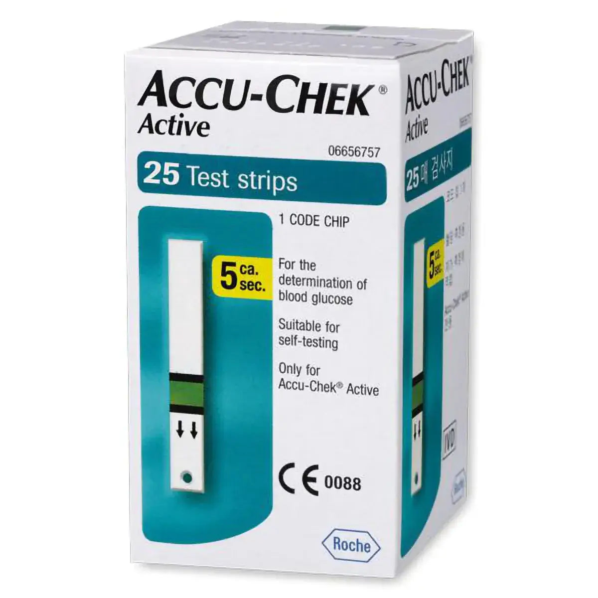 Box of Accu-Chek Active test strips on a white background