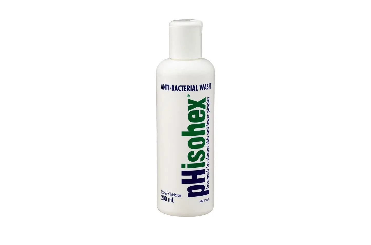 White bottle of Phisohex anti-bacterial wash on a white background