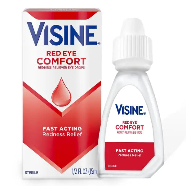 Visine Red Eye Comfort eye drops packaging on a white background