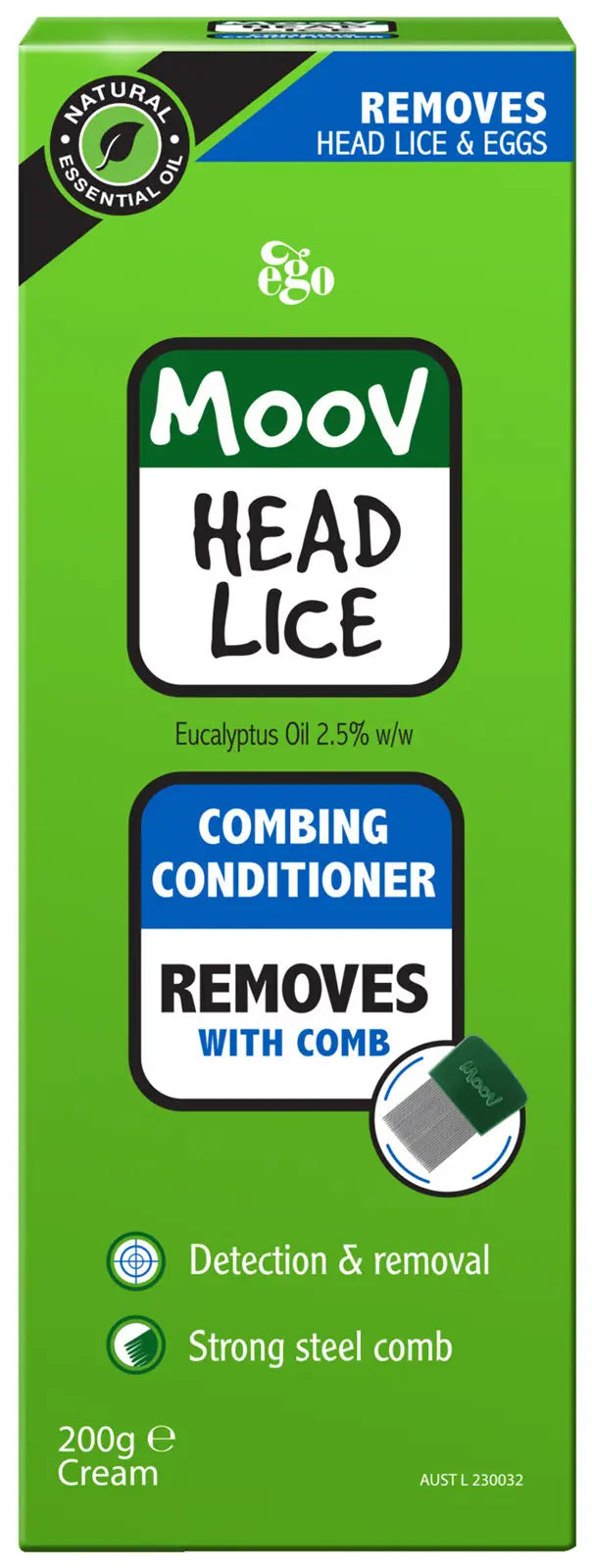 Moov Head Lice combing conditioner packaging on a white background
