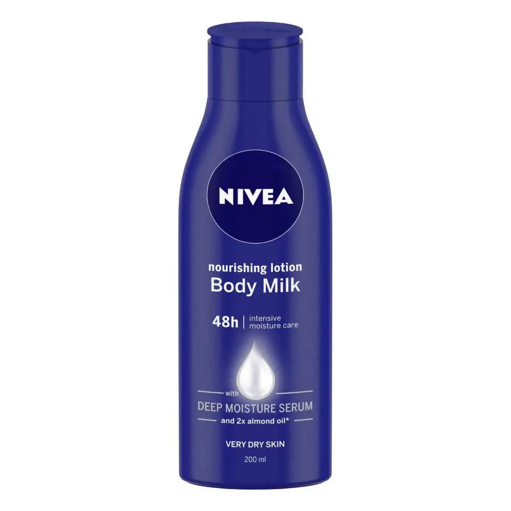 Nivea body milk bottle on a white background